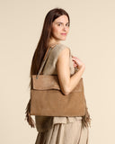 Borsa Venus Midi in suede con frange
