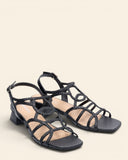 Sandali con tacco n pelle intrecciata