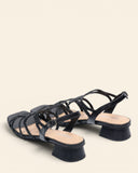Sandali con tacco n pelle intrecciata