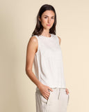 Top in jersey di lino e georgette di viscosa