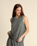 Top in jersey di lino e georgette di viscosa