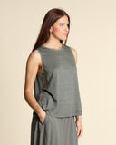 Top in jersey di lino e georgette di viscosa