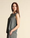 Top in jersey di lino e georgette di viscosa