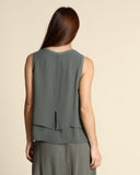 Top in jersey di lino e georgette di viscosa