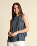 Top in jersey di lino e georgette di viscosa