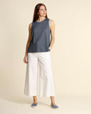 Top in jersey di lino e georgette di viscosa