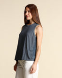 Top in jersey di lino e georgette di viscosa