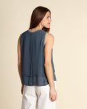 Top in jersey di lino e georgette di viscosa