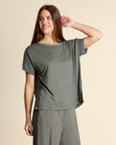 T shirt in jersey di lino e georgette di viscosa