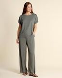 T shirt in jersey di lino e georgette di viscosa