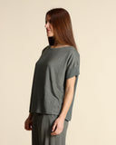 T shirt in jersey di lino e georgette di viscosa