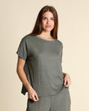 T shirt in jersey di lino e georgette di viscosa