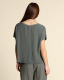 T shirt in jersey di lino e georgette di viscosa