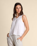 Top in lino e georgette di viscosa