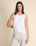 Top in lino e georgette di viscosa