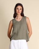 Top in lino e georgette di viscosa