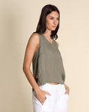 Top in lino e georgette di viscosa