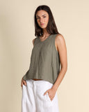 Top in lino e georgette di viscosa