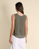 Top in lino e georgette di viscosa