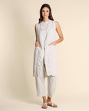 Gilet lungo in lino e georgette di viscosa