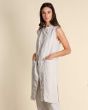Gilet lungo in lino e georgette di viscosa