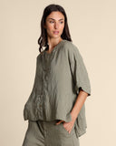 Camicia in misto lino seersucker e viscosa