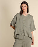 Camicia in misto lino seersucker e viscosa