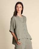 Camicia in misto lino seersucker e viscosa