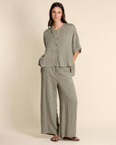 Pantaloni in misto lino serrsucker e viscosa