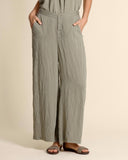 Pantaloni in misto lino serrsucker e viscosa