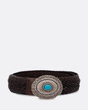 Cintura punta lunga intrecciata in cuoio