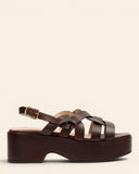 Sandali in pelle con zeppa