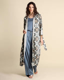 Long kimono in printed twill