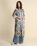 Long kimono in printed twill