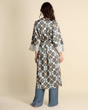 Long kimono in printed twill