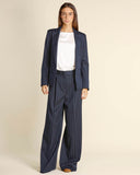 Pantaloni gessati con filo di lamè