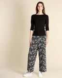 Pantaloni ricamati in cotone e lino