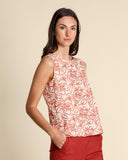 Top in cotone e lino ricamato