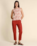 Top in cotone e lino ricamato