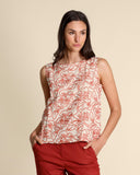 Top in cotone e lino ricamato