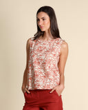 Top in cotone e lino ricamato
