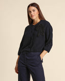 Cardigan in cashmire, seta e lana con ricamo