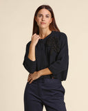 Cardigan in cashmire, seta e lana con ricamo