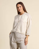 Cardigan in cashmere, seta e lana con ricamo