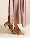 Sandali con tacco in pelle laminata