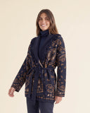 Cardigan jacquard con frange