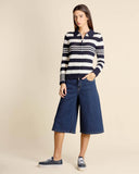 Cardigan traforato a righe in cotone