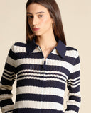 Cardigan traforato a righe in cotone