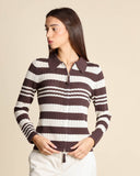 Cardigan traforato a righe in cotone