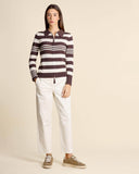 Cardigan traforato a righe in cotone